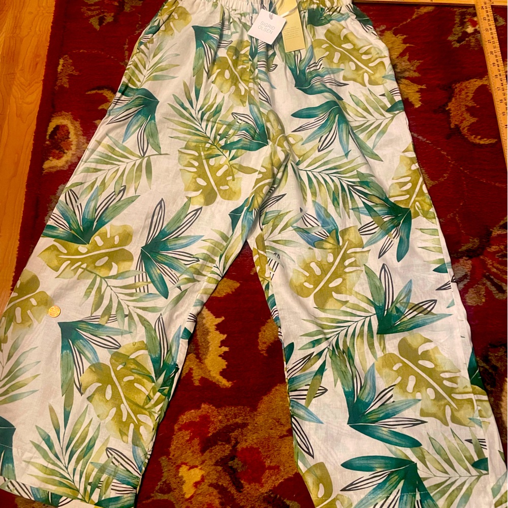 Sigrid Olsen Tropical Leaf Print Wide-Leg Pants